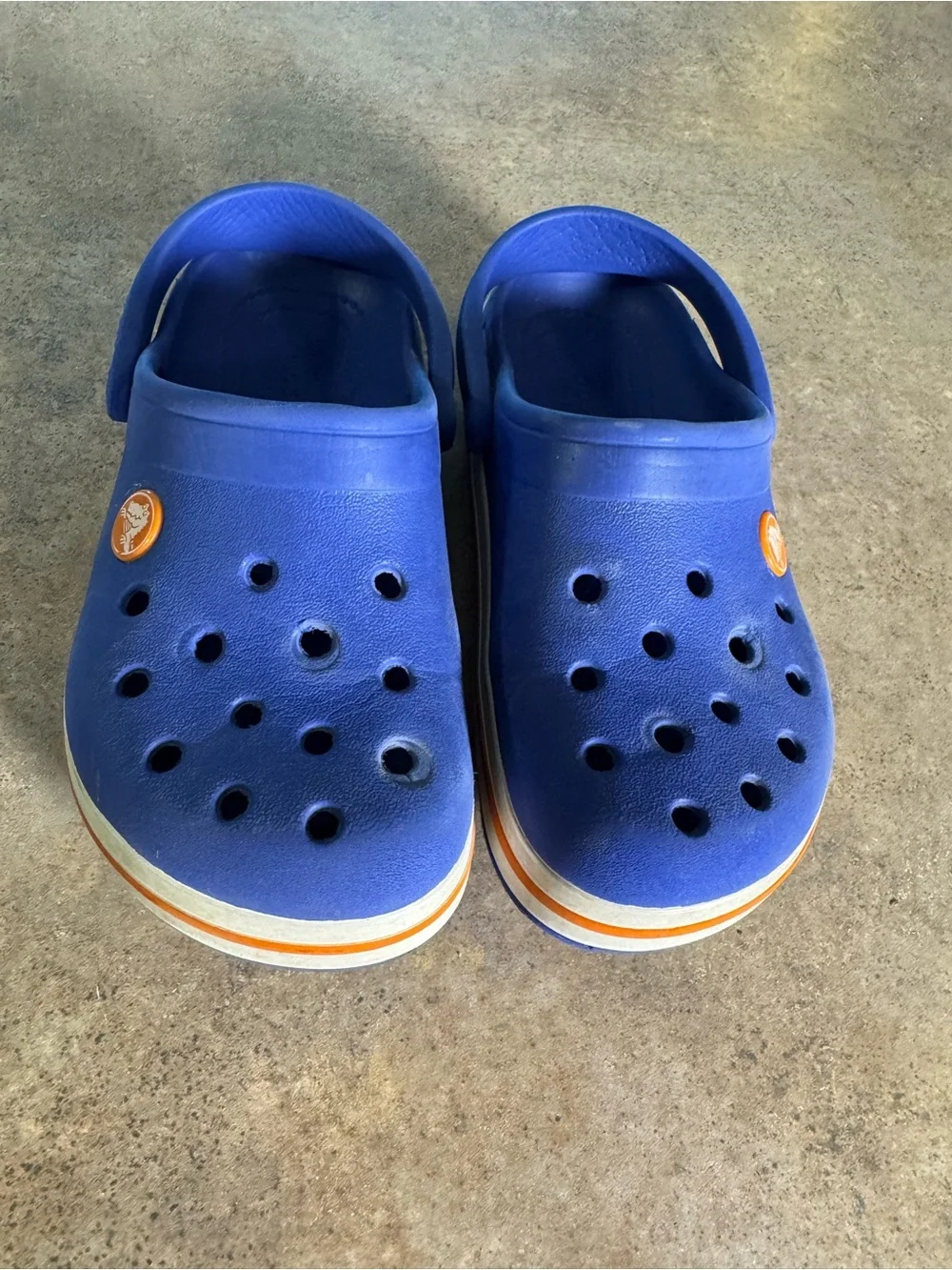CROCS Classic Kids Blue Clogs with Orange Trim Boys Size 12 - Picture 1 of 5
